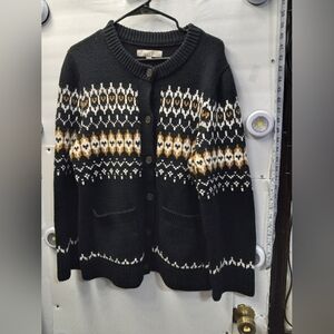 LOFT Fair Isle Patch Southwestern Print Knit Cottagecore Preppy Cardigan Aztec